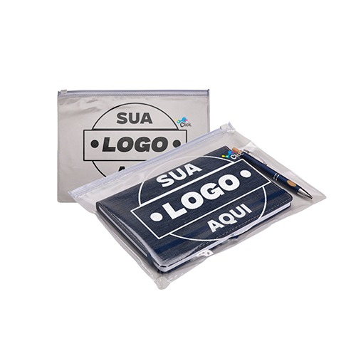 Pasta feita em plástico transparente com fechamento zip zap deslizante.

Alura: 20cm
Largura: 27cm

Medidas aproximadas para gravação (CxL): 25cm x 17cm